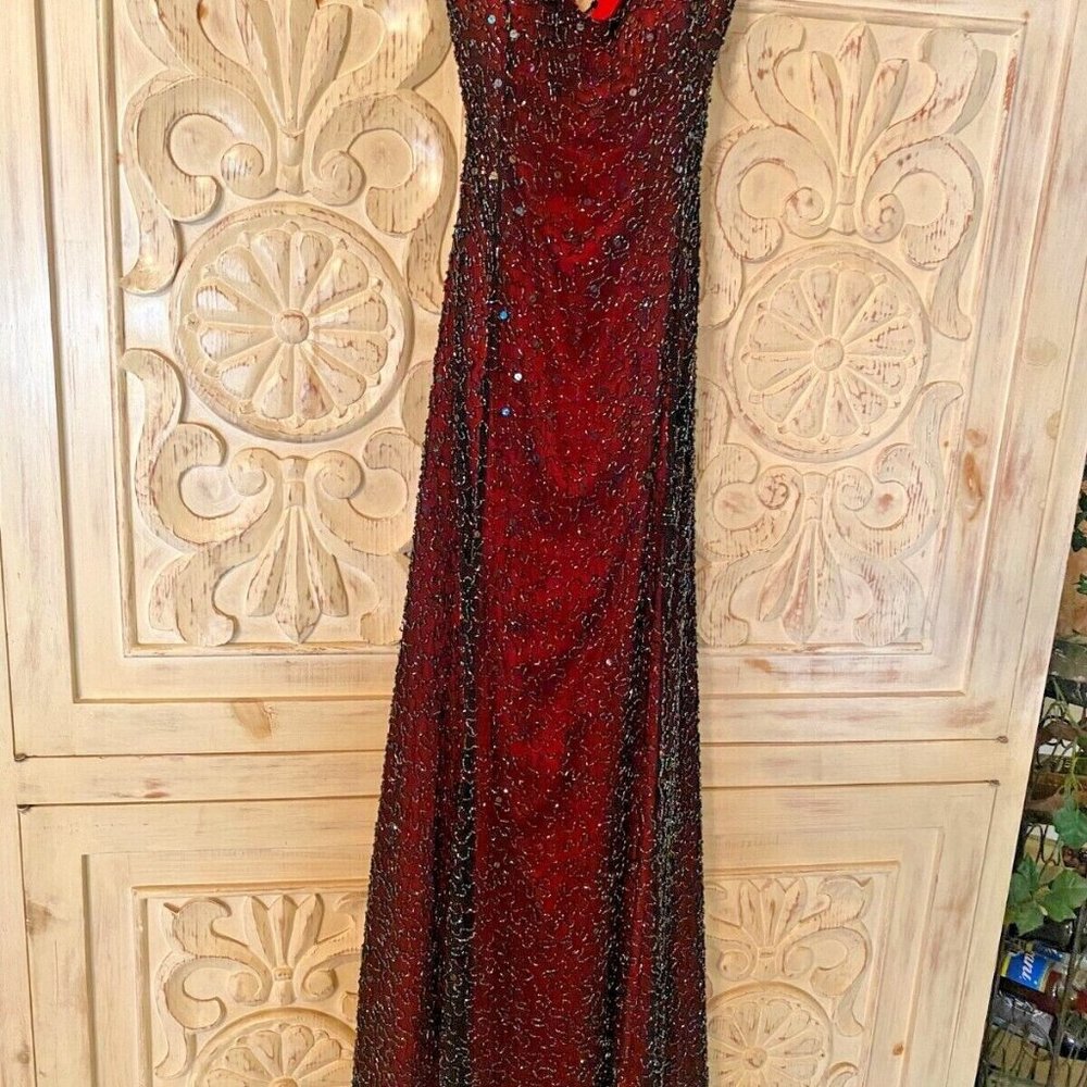 MINT Jasz Couture Red Lace Up Silk Beaded Prom, Red Carpet, Pageant $890 sz 14